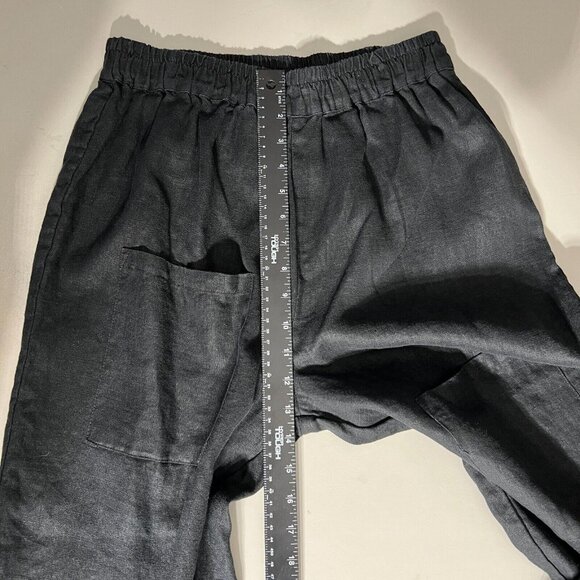 Linen Pants Womens Large Black Lagenlook Minimalist Straight Leg Cropped Stretch - Picture 11 of 15